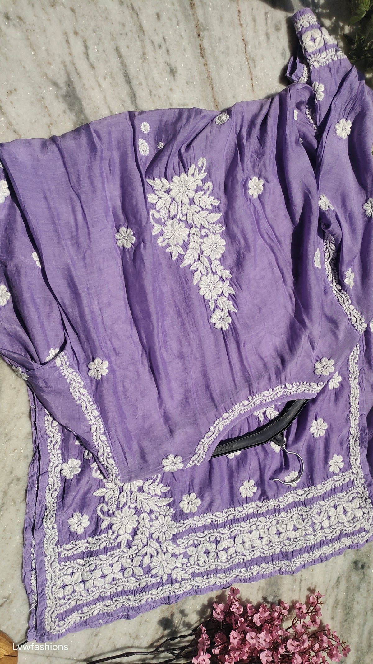 Zainab Premium Silk Soul colour combination Kurta set by LVW Fashions featuring handmade Lucknow Chikankari embroidery.