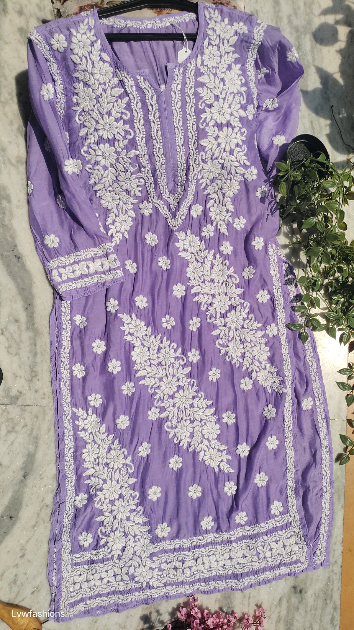 Zainab Premium Silk Soul color combination kurta set by LVW Fashions, handmade Lucknow Chikankari kurta with intricate embroidery.
