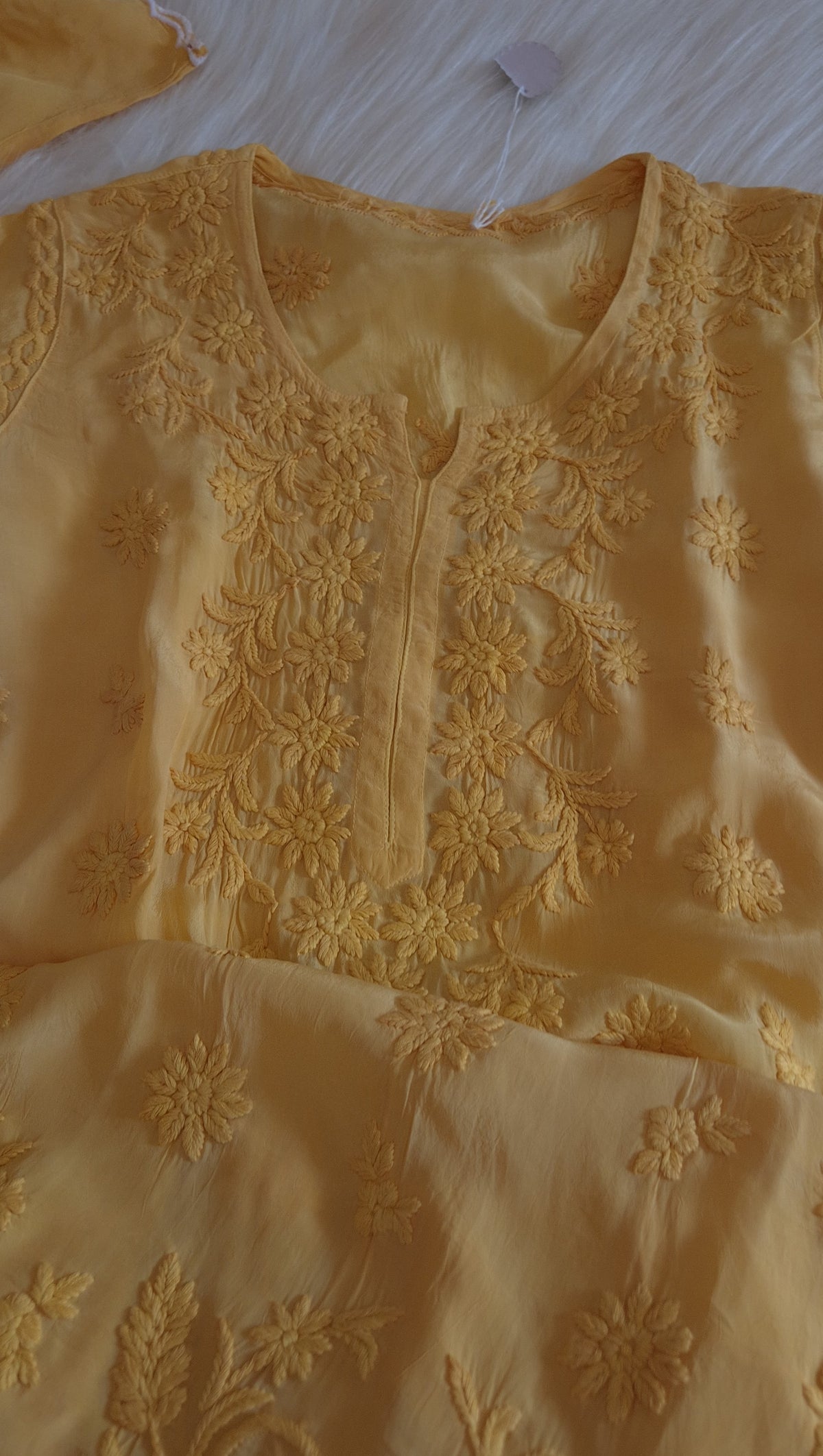 Handmade Zainy Cutwork Chikankari long kurta by LVW Fashions, featuring intricate pure embroidery and traditional Lucknow chikankari style.
