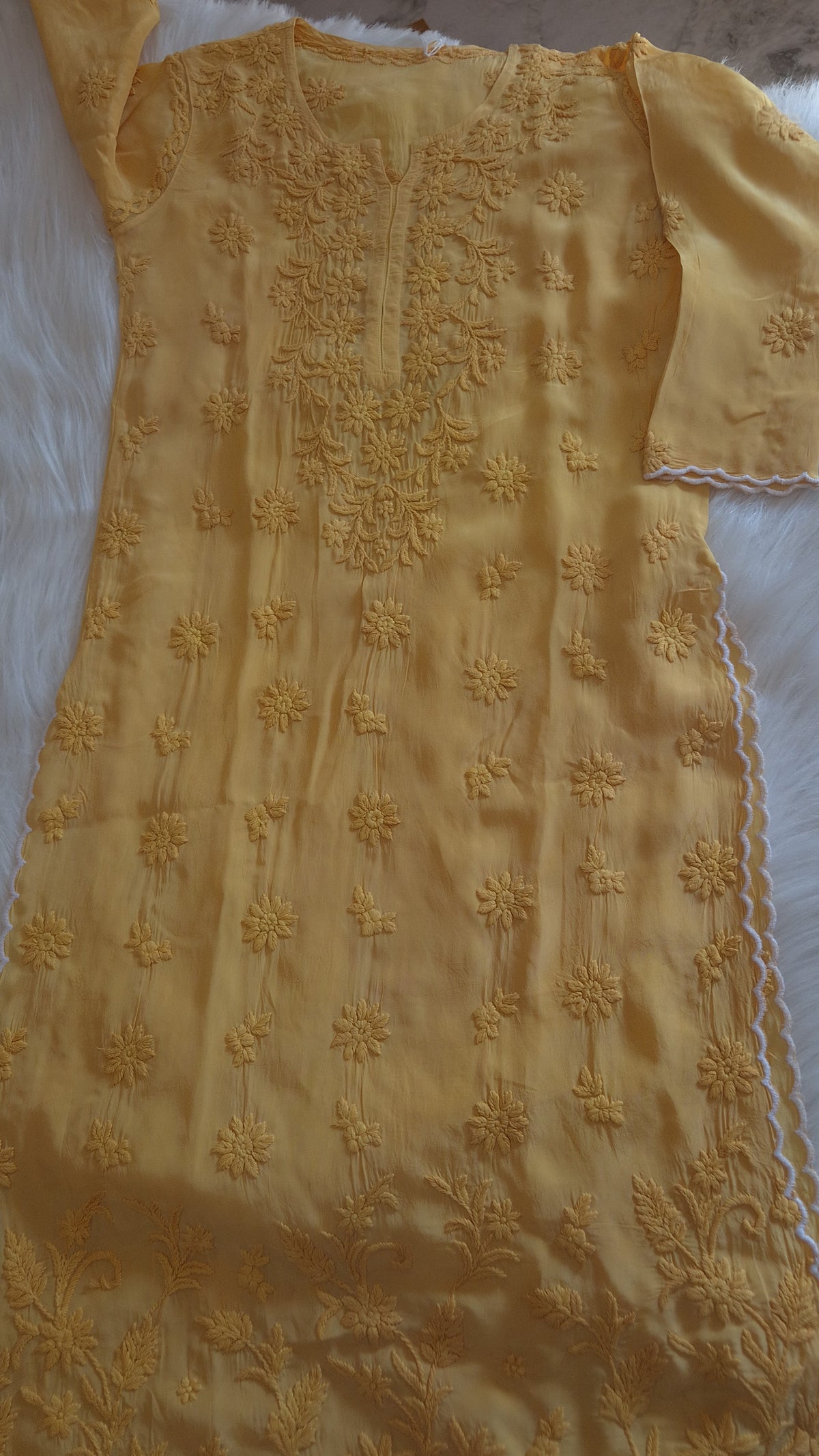 Zainy Cutwork Chikankari Long Kurta by LVW Fashions with intricate handmade embroidery in pure fabric, traditional Lucknow style.