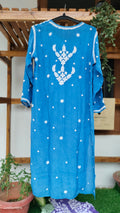 Zeba Blue premium silk Chikankari kurta by LVW Fashions, handcrafted Lucknow embroidery, luxurious look, traditional style.