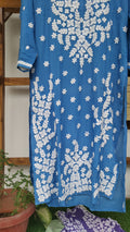 Zeba Blue premium silk Chikankari kurta by LVW Fashions with intricate handmade Lucknow embroidery, luxurious and elegant.