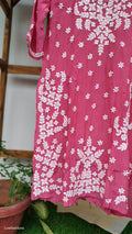 Zeba Premium Silk Chikankari Long Kurta by LVW Fashions featuring intricate handmade Lucknow chikankari embroidery.