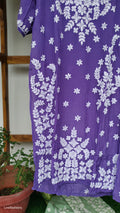 Zeba purple premium silk long kurta by LVW Fashions with intricate handmade Lucknow chikankari embroidery.