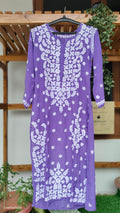 Zeba purple premium silk long kurta with intricate handmade Lucknow chikankari embroidery by LVW Fashions.
