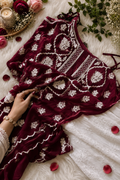 Blood red tulip handcrafted tunic by LVW Fashions featuring premium crepe silk and intricate Lucknow Chikankari embroidery.