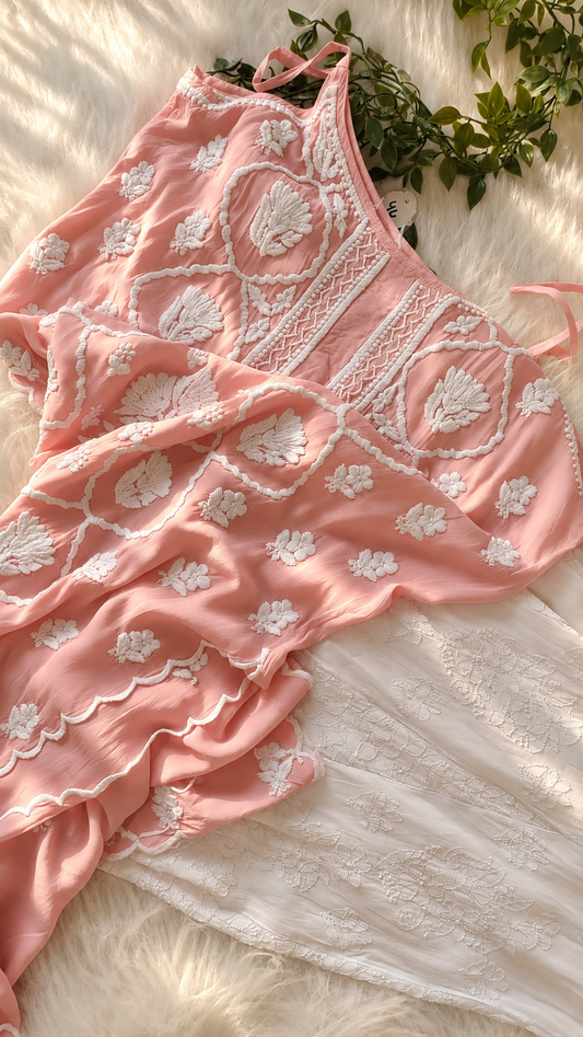 Blush Bloom Tulip Beautiful Premium crepe silk Pure Handcrafted Tunic