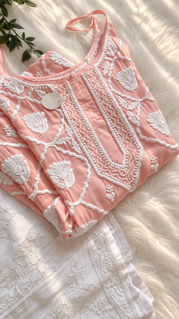 Blush Bloom Tulip Beautiful Premium crepe silk Pure Handcrafted Tunic
