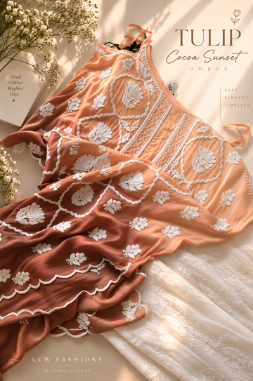 Cocoa Sunset ombre Tulip Beautiful Premium crepe silk Pure Handcrafted Tunic