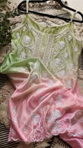 Greepink Tulip handcrafted premium crepe silk tunic by LVW Fashions featuring intricate Lucknow Chikankari embroidery.