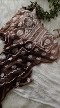 Handcrafted Hershey's Kiss Tulip premium crepe silk tunic by LVW Fashions featuring Lucknow Chikankari embroidery.