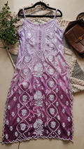 Handcrafted plum ombre tulip tunic made from premium crepe silk with Lucknow Chikankari embroidery by LVW Fashions.