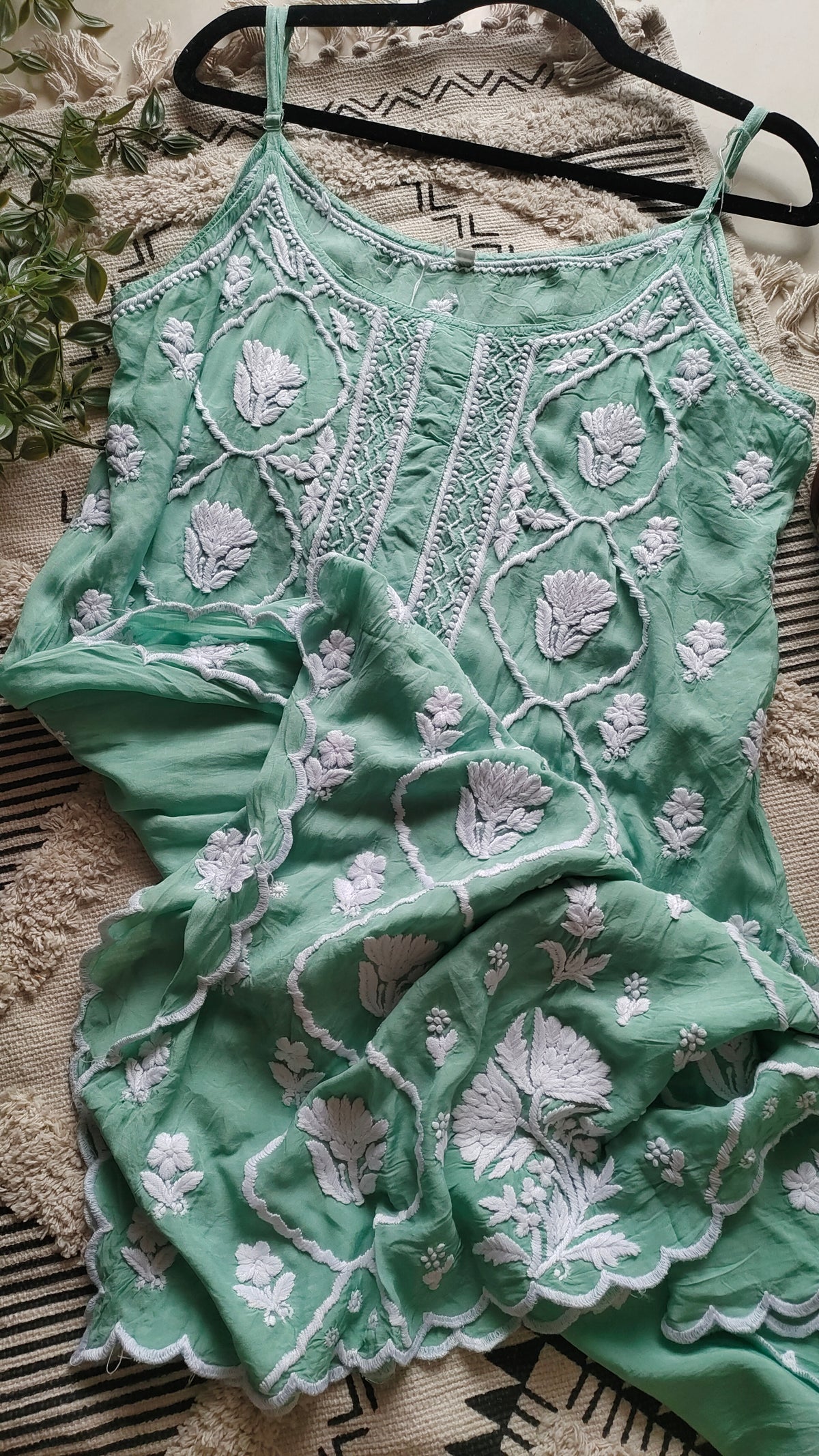 Handcrafted Tulip premium crepe silk tunic with intricate Lucknow Chikankari embroidery, designed by LVW Fashions.