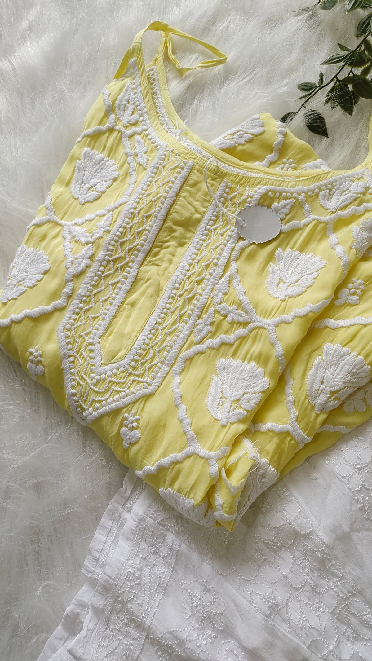 Handcrafted Tulip premium crepe silk tunic with intricate Lucknow Chikankari embroidery by LVW Fashions, designed as a pure handmade kurta.
