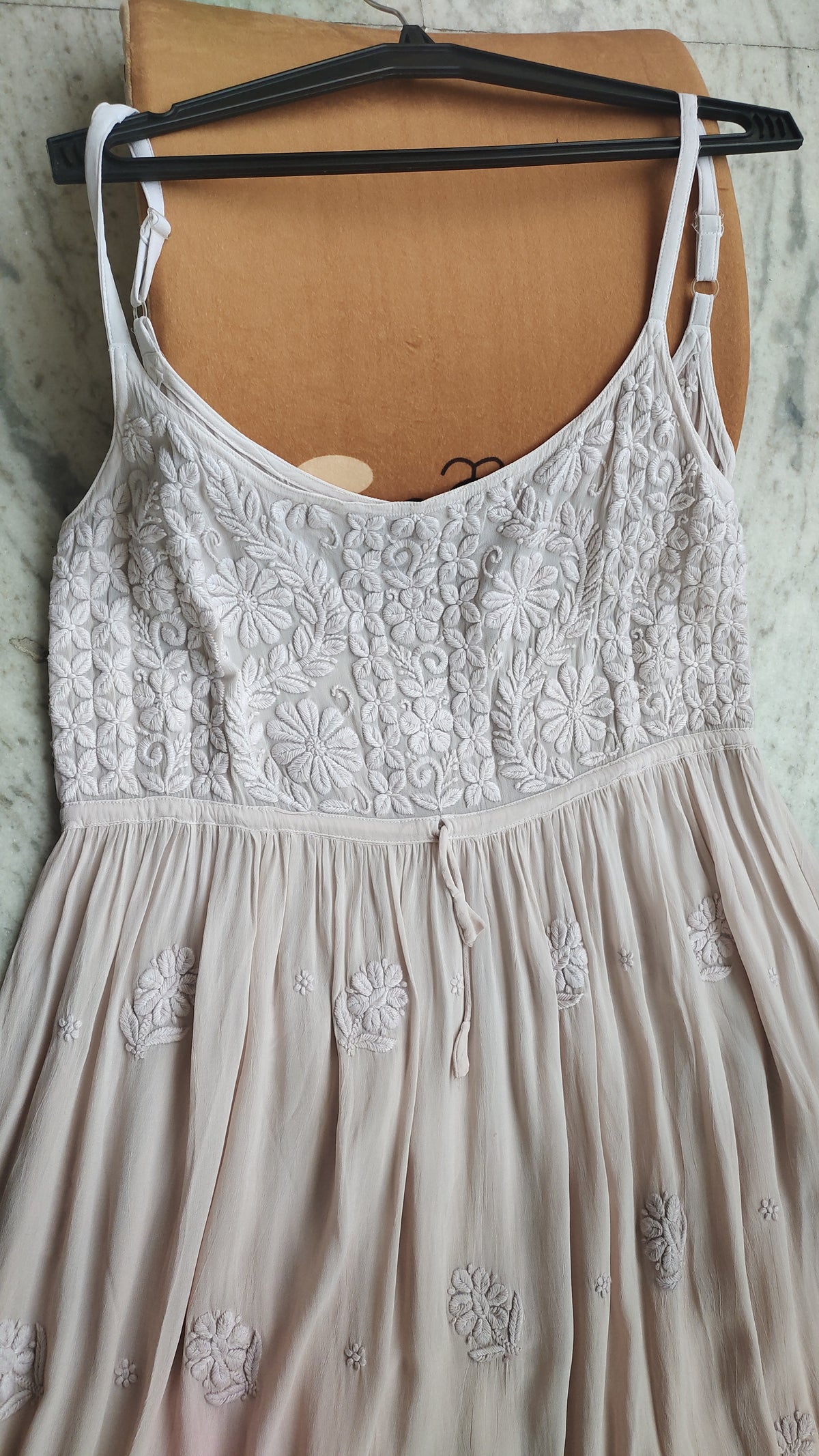 Pretty Tulip premium georgette Chikankari tunic by LVW Fashions featuring intricate Lucknow-style handmade embroidery.