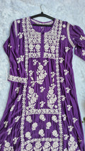 Beautiful premium silk Chikankari midi tunic by LVW Fashions featuring intricate handmade Lucknow Chikankari embroidery.