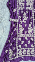Beautiful premium silk Chikankari midi tunic by LVW Fashions, handmade Lucknow Chikankari kurta in intricate embroidery.