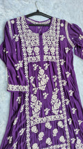 Beautiful premium silk Chikankari midi tunic by LVW Fashions featuring intricate Lucknow Chikankari embroidery, handmade kurta.