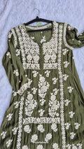 Bottle green premium silk Chikankari tunic by LVW Fashions, handmade Lucknow Chikankari kurta with intricate embroidery.