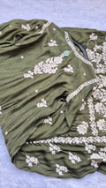 Bottle green silk Chikankari tunic by LVW Fashions, handmade Lucknow kurta with intricate embroidered chikankari detail.
