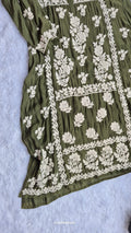 Bottle green premium silk Chikankari tunic by LVW Fashions, handmade Kurta with intricate Lucknow embroidery and elegant design.