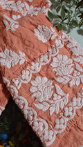 Chestnut premium silk handmade Chikankari tunic by LVW Fashions, luxurious pure Lucknow Chikankari kurta, XXS size.