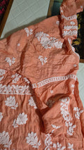 Chestnut premium silk handmade Chikankari tunic by LVW Fashions featuring intricate Lucknow-style embroidery.