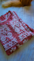 Deep ruby premium crepe silk chikankari tunic by LVW Fashions, showcasing intricate handmade Lucknow chikankari embroidery.