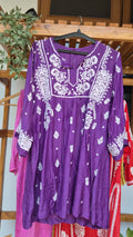 Eminence Broad Sleeves Premium Silk Chikankari Tunic by LVW Fashions, handmade Lucknow Chikankari kurta in elegant silk fabric.