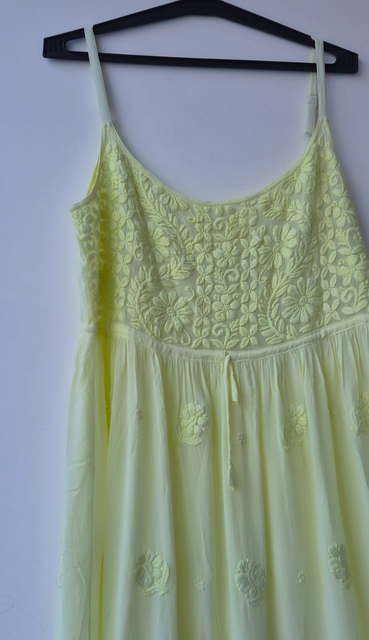 Handmade Lucknow Chikankari georgette tunic with floral Jugnu Tulip design by LVW Fashions, featuring intricate embroidery and a tunic silhouette.