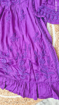 Stylish frill tunic by LVW Fashions featuring handmade Lucknow Chikankari on premium cotton silk fabric.