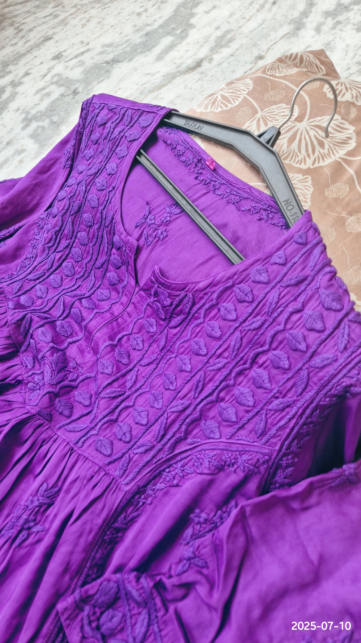 Stylish frill tunic by LVW Fashions featuring handcrafted Lucknow Chikankari on premium cotton silk fabric.
