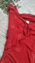 Cherry red Tulip tunic by LVW Fashions in luxurious georgette with intricate Lucknow chikankari embroidery.