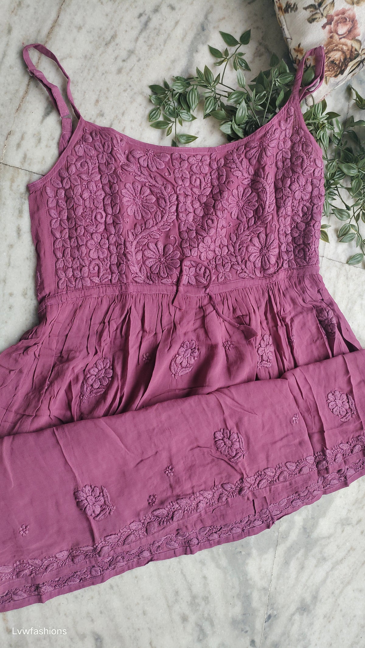 Handmade Tulip Premium Georgette Chikankari Tunic by LVW Fashions, featuring intricate Lucknow Chikankari embroidery and luxurious look.