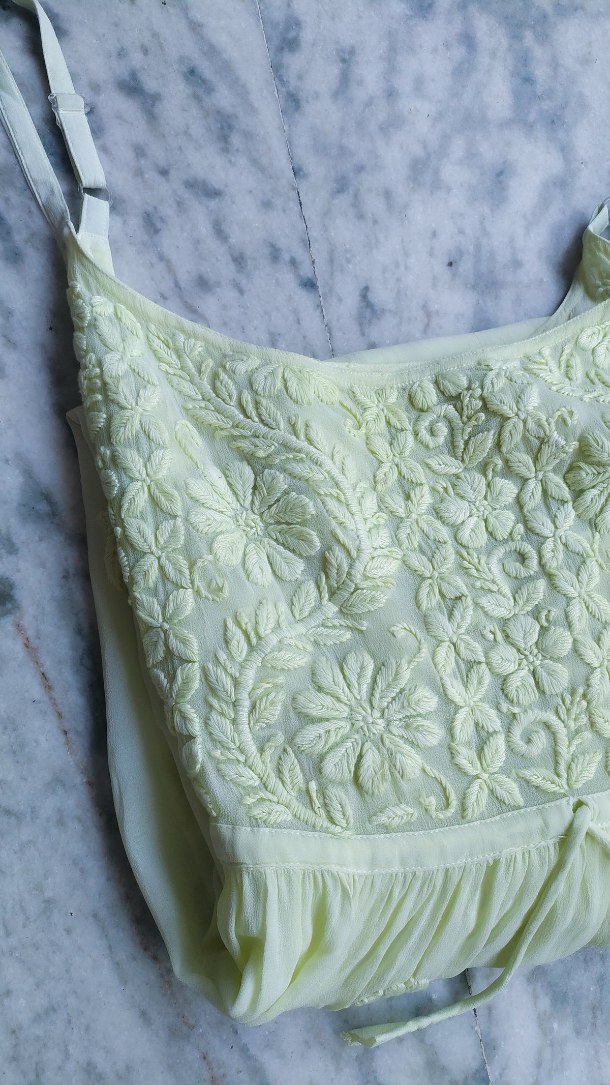 Handmade Tulip Premium Georgette Chikankari Tunic by LVW Fashions with intricate Lucknow Chikankari embroidery.