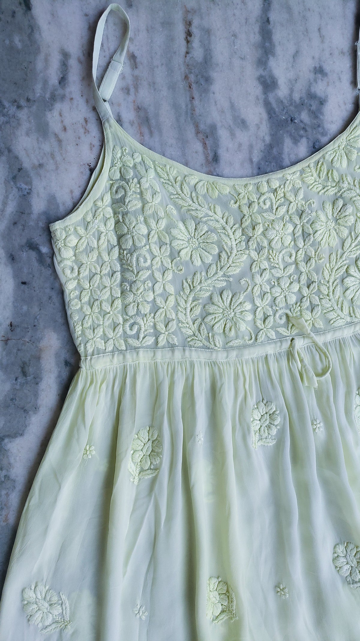 Handmade Tulip Premium Georgette Chikankari Tunic by LVW Fashions, featuring intricate Lucknow Chikankari embroidery.