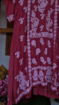 Wine chocolate silk chikankari tunic by LVW Fashions, handcrafted pure silk with intricate Lucknow chikankari embroidery.