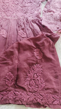 Premium silk Afgani tunic with wine grape embroidery, handmade Lucknow Chikankari by LVW Fashions, featuring intricate craftsmanship.