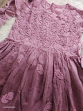 Handmade pink silk Afgani tunic with intricate Lucknow Chikankari embroidery featuring wine grape motifs by LVW Fashions.