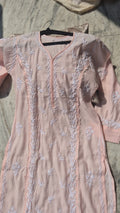 Peach Naina Soft Cotton Long Kurti with intricate Chikankari embroidery and stylish Keen Kangan design by LVW Fashions