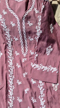 Soft peach Naina cotton long kurti with intricate Chikankari embroidery and stylish Keen Kangan design by LVW Fashions.