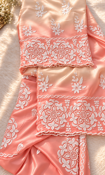 Peach Sorbet  Azhel Co-ord Set With back And Sleeves Embroidery Special (One Creation)