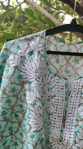 Pink Falak QAFTAAN premium soft mul printed cotton kurta with intricate handmade Lucknow Chikankari by LVW Fashions.