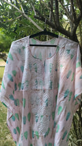 Pink Falak QAFTAAN by LVW Fashions, handmade Lucknow Chikankari kurta in soft printed cotton with intricate embroidery.