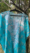 Pink Falak QAFTAAN by LVW Fashions, handcrafted Lucknow Chikankari cotton kurta with soft mul printed fabric, XXS size.