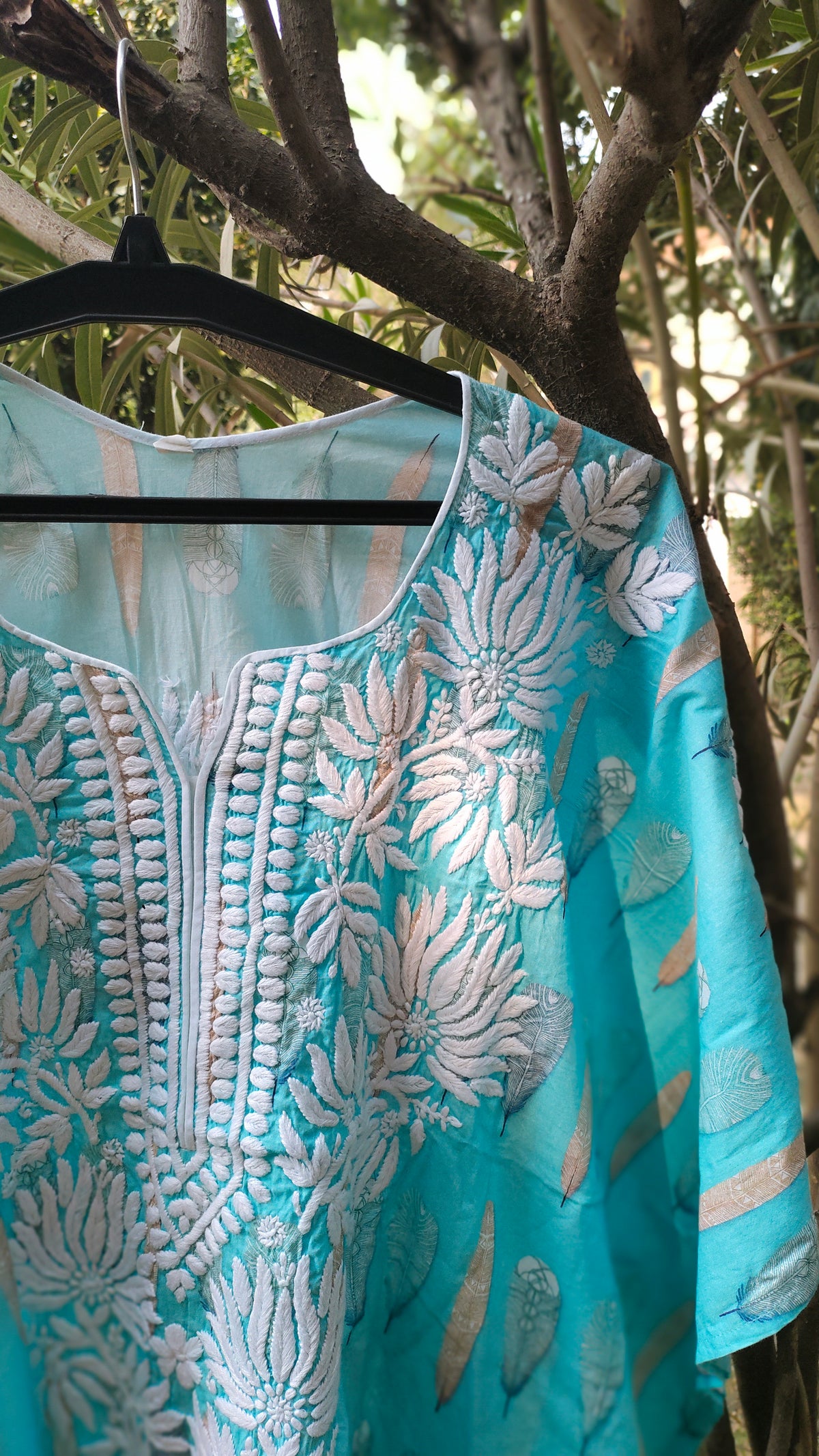 Pink Falak QAFTAAN by LVW Fashions, soft mul printed cotton kurta with intricate Lucknow Chikankari embroidery.