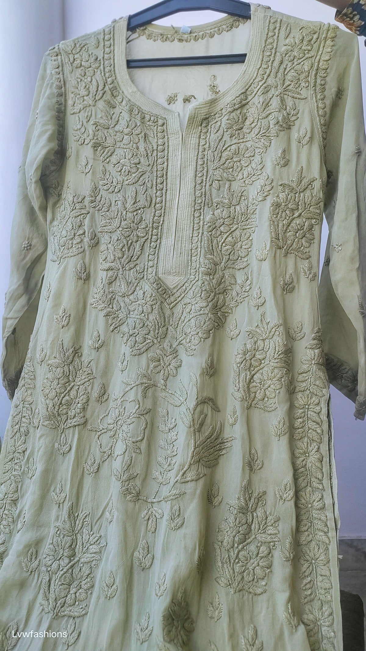 Ruhani Soul shades premium white georgette pant set with handmade Lucknow chikankari kurta by LVW Fashions, elegant and traditional.