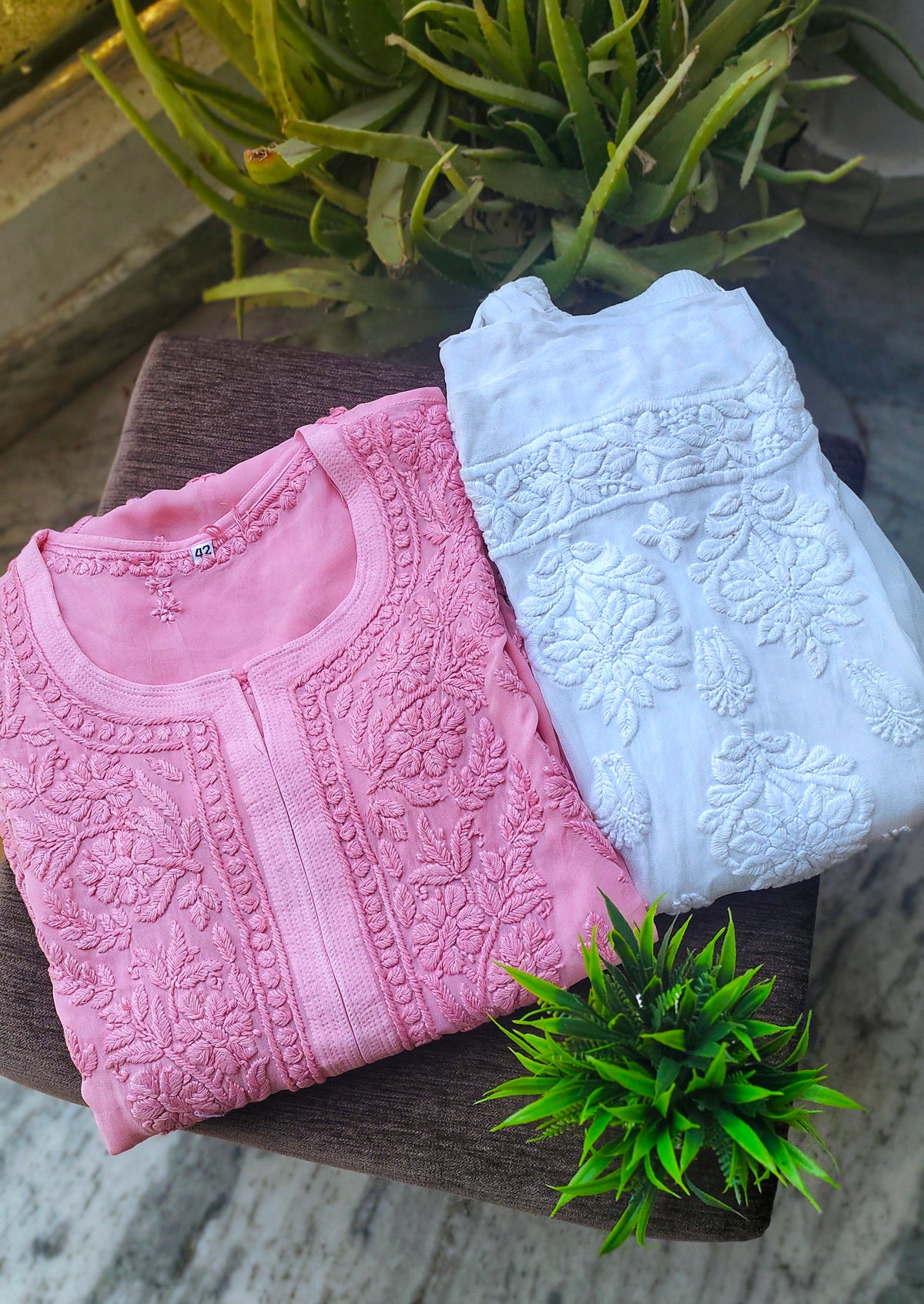 Ruhani Soul shades white pant set with premium georgette fabric and intricate handmade Lucknow chikankari kurta.