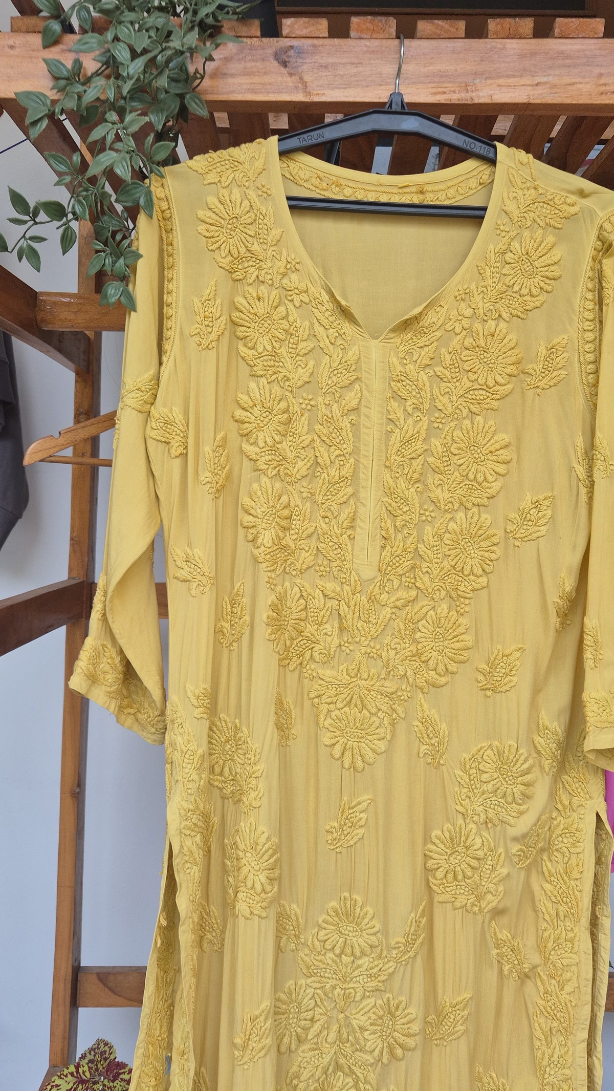 Pink handmade Lucknow Chikankari long kurta by LVW Fashions in premium non-transparent modal fabric, featuring intricate embroidery.