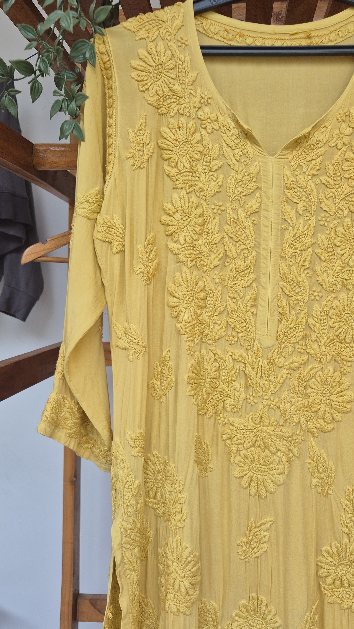 Pink premium non-transparent modal chikankari long kurta by LVW Fashions with intricate handmade Lucknow chikankari embroidery.
